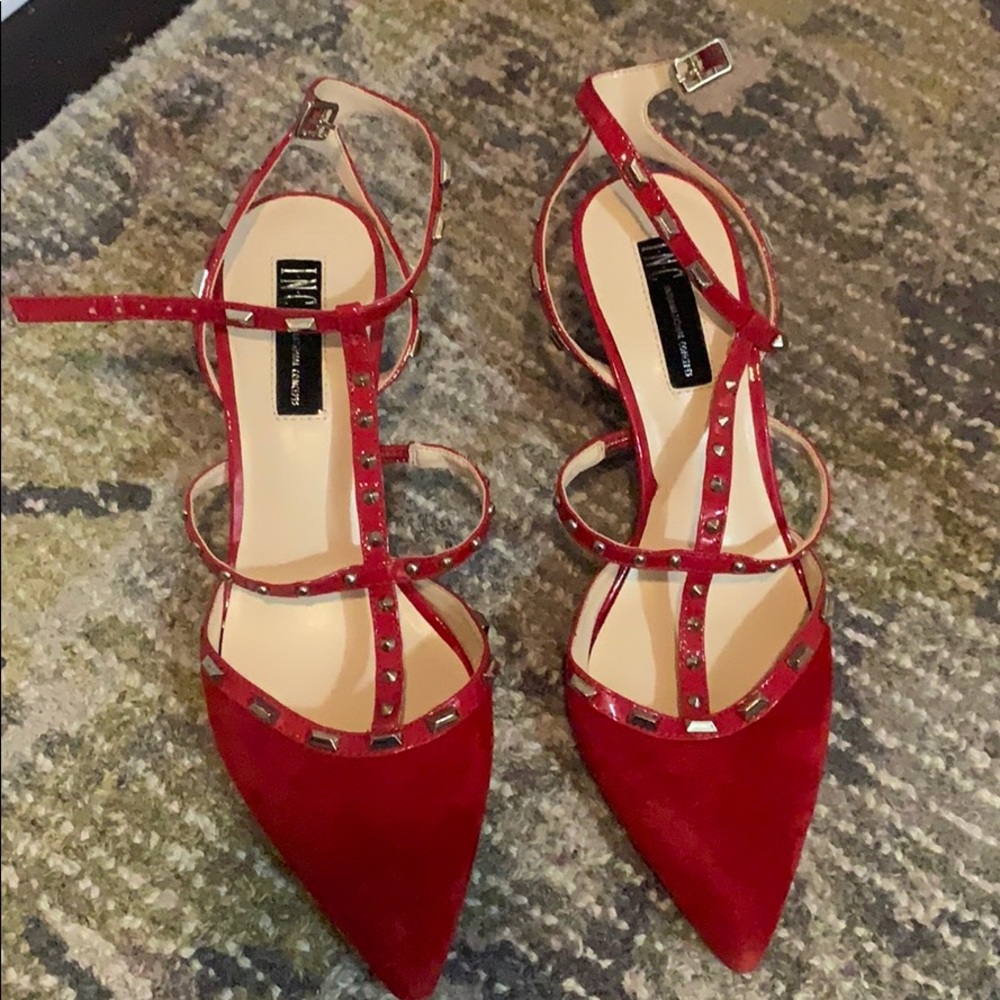 I.N.C Red Studded Kitten Heels